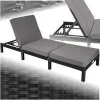 tectake Gartenliege Rattan Sonnenliege, dicke Polsterung, 196 x 66 x 27 cm, Balkonliege Sofia, 1 St., für Außen in Schwarz, widerstandsfähig, UV-beständig, 6-fach verstellbare Rückenlehne