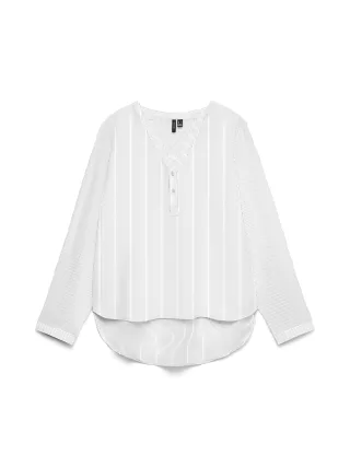 VERO MODA - VMKAJA LS V-NECK FOLD-UP TOP WVN Snow White - Gr. - M