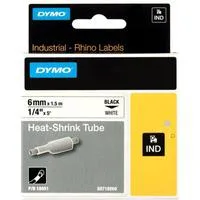 Rhino IND ORIGINAL Heißschrumpfschlauch 6mm x 1,5m, schwarz auf weiß, , Etiketten- Schrumpfschlauch für Durchmesser 1,18-2,33 mm, 18051