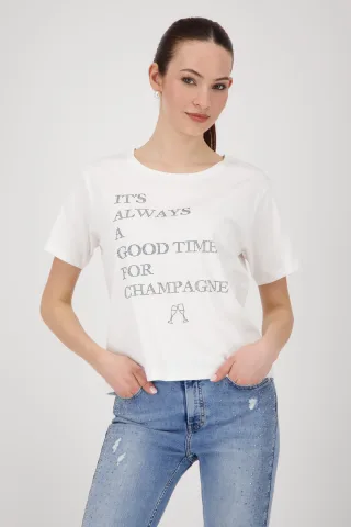 monari - T-Shirt mit Schmuckschrift off-white - Gr. - 44