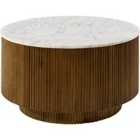 Massivmoebel24 Couchtisch BARCELONA (Massivholz, Massivholztisch), rund Mango 80x80x45 braun lackiert / Marmor weiß BARCELONA #220