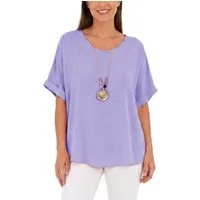 dy_mode Kurzarmbluse Kurzarmbluse Damen Blusenshirt Oberteil Oversize Tunika in Unifarbe, mit Statementkette