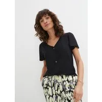 bonprix T-Shirt bequeme Passform, Kurzarm-Design, mit Knopfleiste