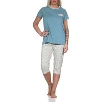 Normann Pyjama Normann Damen kurzarm Pyjama mit Caprihose in Tupfen Punkte Optik