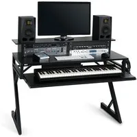 Stagecaptain Schreibtisch ST-120 Studiotisch - Studio-Workstation mit Rackschienen, Integriertes Kabelmanagement & Kopfhöreraufhängung