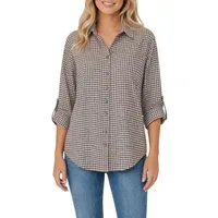 Mississhop Hemdbluse Damen Bluse kariert aus Baumwolle – Hemdbluse mit 3/4-Arm Gr. 36-40