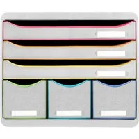 EXACOMPTA Schubladenbox Schubladenbox STOREBOX 6 offene Schubladen Weiss/Harlekin 306913D, Boxen stappelbar