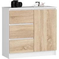 Milord FURNITURE Kommode mit 3 Schubladen 2 Einlegeböden und 1 Tür 80 cm breit, B80xH77xT35