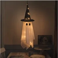 Lights4fun LED-Dekofigur Hängender LED-Geist Winnie mit Hexenhut