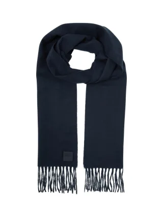 Tom Tailor - Winterschal mit Fransen und kleinem Logo-Label blau - Gr. - ONE SIZE