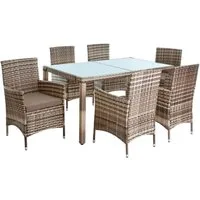 ESTEXO Sitzgruppe Polyrattan Essgruppe Gartenmöbel Set 6 Pers. Gartenset Beige-Braun