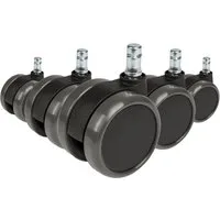 hjh OFFICE Stuhlrolle Stuhlrollen 5X Rolo 11Mm/65Mm Metall, Kunststoff, (5er Pack), Hartbodenrollen Bürostuhl, Rollen für Schreibtischstuhl