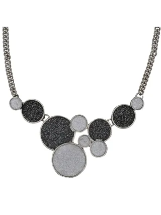Steuer Modeschmuck Collierkette Metallcollier mit glitzernder Kreiszierde rhodiumf.