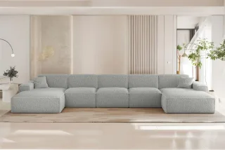 Wohnlandschaft Sofa U-Form CELES PREMIUM XL in Stoff Sven Hellgrau