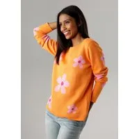 Aniston SELECTED Rundhalspullover mit goldfarbenen Details im Blumenmuster