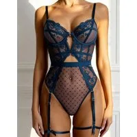 Elegant Love Body Dessous-Body aus Spitze & Tüll, mit Bügel-Cups und Strapsen Rückenfreier Strapsbody – Reizwäsche-Lingerie für romantische Nächte