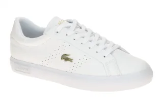 Lacoste Powercourt 2.0 Damen Sneaker wei?/gold Echtleder normal Weite
