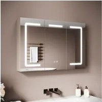 SONNI Spiegelschrank Badezimmerspiegelschrank, Spiegelschrank Badezimmer mit LED-Spiegel mit Beleuchtung, Anti-Beschlag, Licht in 3 Farbtemperaturen 90X60X13cm
