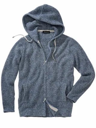 Mey & Edlich Herren Italienischer Kapuzencardigan Blau 80 % Wolle, 20 % Polyamid