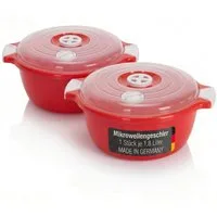 Lantelme Mikrowellenbehälter Mikrowellenschüssel Set rund Mikrowellen Picknick Schüssel, (2-tlg., 2 Stück Set Mikrowellenschüssel Volumen 1,8 Liter Volumen), mit Deckel und Dampfventil, Deutsche Herstellung