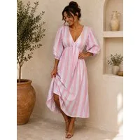 Worldclassca Sommerkleid Worldclassca Musselin Sommerkleid Streifen Lang Gestreift Strand Dress Neue Kollektion - Stilvolle und gemütliche Sommer Mode für Damen