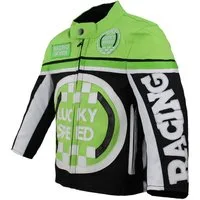 Alpha Speeds Bikerjacke - Kinder Lucky Speed Racing-/Freizeit – Kinderjacke in Grün Atmungsaktiv & Wasserabweisend & Ideales Geschenk für Ihr Kind