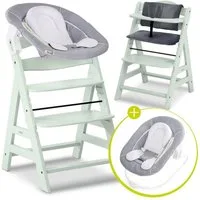 Hauck Hochstuhl Alpha Plus Mint - Newborn Set, Holz Babyhochstuhl ab Geburt inkl. Neugeborenenaufsatz & Sitzauflage