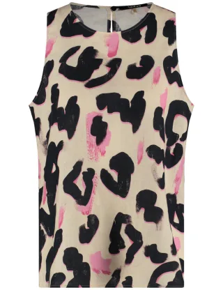 TAIFUN - Ärmellose Leinenbluse mit Leo-Print beige/weiß - Gr. - 38