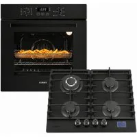 KB Elements Backofen-Set Einbaubackofen 60 cm mit Gaskochfeld 4 Flammig, Air Fry Funktion, Steam Clean, 4-Flammen-Gaskochfeld