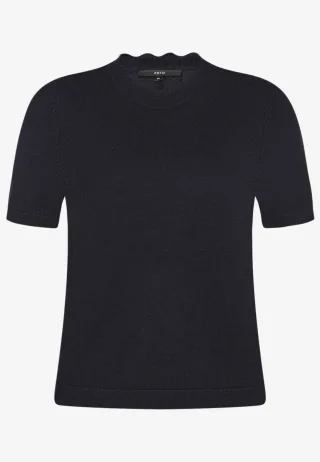 zero - Kurzarm-Strickpullover mit Rüschen-Ausschnitt blau - Gr. - 42