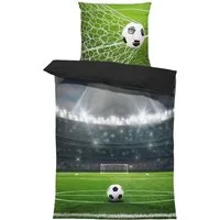 One Home Bettwäsche Fotodruck, Mikrofaser, 2 teilig, Fußball Stadion Kinder Jungen, Knitterfrei Weich für Sommer und Winter
