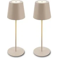Briloner Leuchten Tischleuchte LED Tischlampe Akku IP44 kabellos Indoor/Outdoor, Doppelpack, LED wechselbar, 2700K - Extra - Warmweiß, LED Tischlampe kabellos 36x10,5 cm Beige Wohnzimmer Schlafzimmer