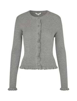 mbym - Strickjacke mit Rüschen grau - Gr. - XS