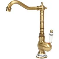 OSTWOLKE Waschtischarmatur Wasserhahn Bad Küche Waschbeckenarmatur Badarmaturen Küchenarmatur Retro mit 360° schwenkbarer Auslauf Mischbatterie Einlochmontage