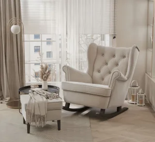 Schaukelsessel Ohrensessel Sessel NINON inkl. Hocker in Stoff Trinity Beige