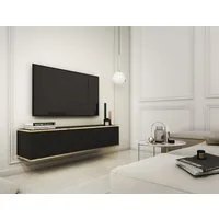 MOEBLO TV-Board Dayn RTV - 135 MDF (Moderne Hängeschrank Lamellen Lowboard Fernsehtisch TV Bank, RTV-Schrank mit goldenen Einsätzen TV Tisch Fernseher Tisch TV Möbel), (HxBxT):30x135x32cm