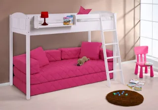 Hochbett Spielbett Bett - BENI XS - Kiefer Weiss