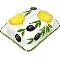 Lashuma Butterdose Zitrone Olive, Keramik, (1-tlg., 18 x 14 cm), Buttergefäß handbemalt aus Italien