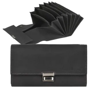 Kellnerportemonnaie Leder schwarz Damen Herren Kellnerbörse Portemonnaie 7 Scheinfächer | Greenburry Vintage Black 1785-BL-20