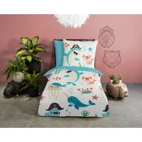 good morning Kinderbettwäsche Seaworlds, Renforcé, 2 teilig, 100% Baumwolle, 135x200, Reißverschluss, Wendeoptik, Kind Junge, Pirat