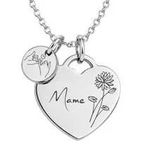 BS Schmuckdesign Kette mit Anhänger mit Gravur Personalisierte Halskette Damen Herzkette Name und Monatsblume Gravur (inkl. Gravur), vollständig personalisierbar inkl. Geschenkbox