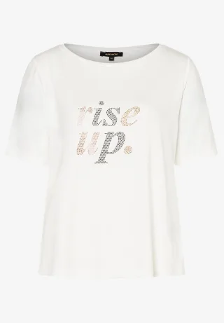 MORE & MORE - T-Shirt mit Steinchen-Schrift weiß - Gr. - 40