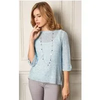 Passioni 3/4 Arm-Pullover Sommerpullover in Hellblau mit Pailletten