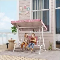 AIYAPLAY Hollywoodschaukel Kinderschaukel mit verstellbarem Sonnendach, Sicherheitsgurt, 2-Sitzer, Schaukelfunktion, Gartenschaukel, 1 tlg., 2-Sitzer Kinderschaukel, für Garten Terrasse für 3-6 Jahre Kinder bis 60 kg Rosa