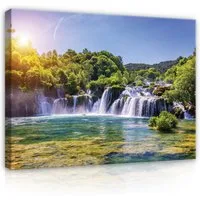 Wallarena Leinwandbild Wasserfall Wald - Grün - Modern - Schlafzimmer, Wasserfall, 60x40x2cm