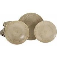 CreaTable Teller-Set Catania, Teller Set 12-tlg. (12-tlg), 4 Personen, Steinzeug, Vintage Farben, Ausdrucksstarkes Relief, Handwerklicher Charakter