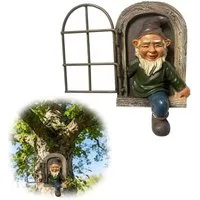 TUWENA Gartenfigur Gartenstatue Harz Zwerg Figur, Hängende Gartenzwerge Baum Dekoration