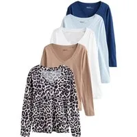 Next V-Shirt Langarmshirts mit V-Ausschnitt im 5er-Pack (5-tlg)