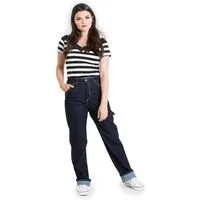 Hell Bunny Stoffhose Carpenter Denim Jeans Navy Blau Retro Vintage 50s Rockabilly