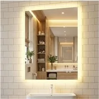 COSTWAY Badspiegel, LED Badezimmerspiegel, Wandspiegel mit Anti-Beschlag